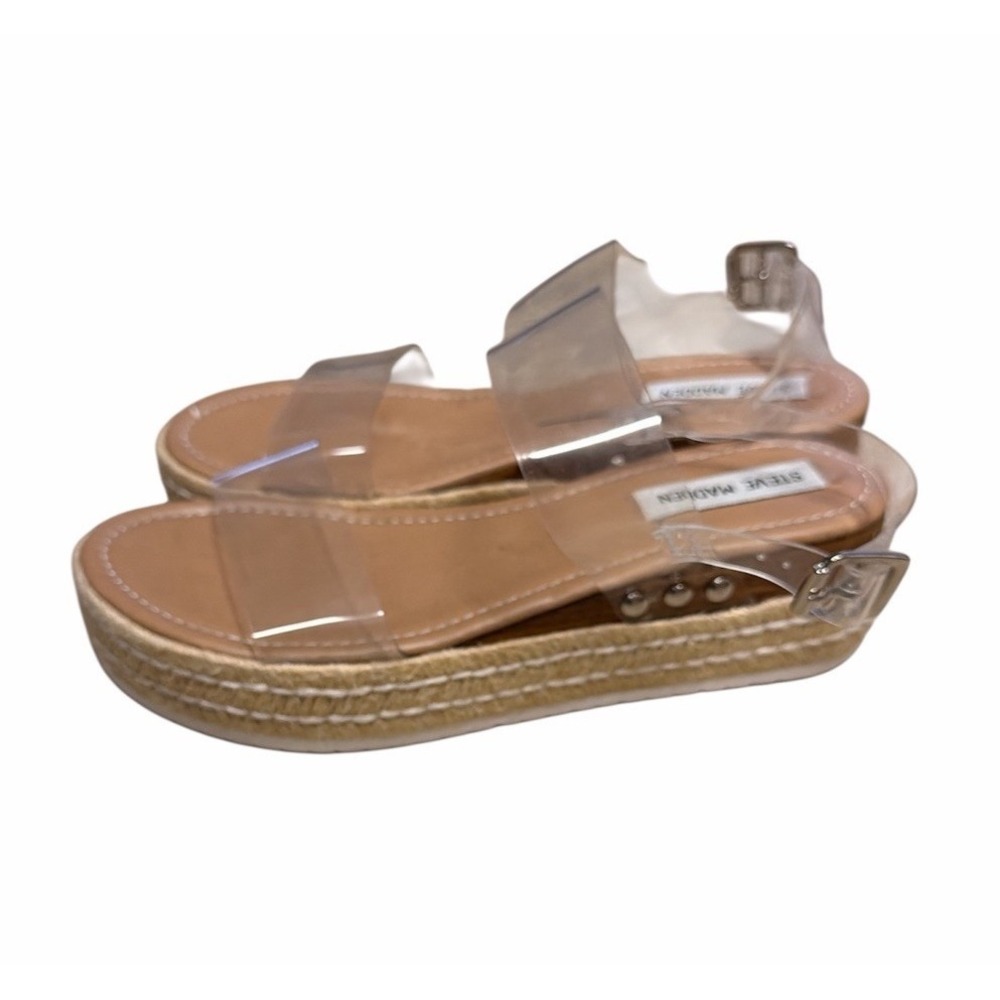 Steve Madden‎ Clear Strappy Chunky Platform Espadrille Wedge Sandal Shoes Size 8
